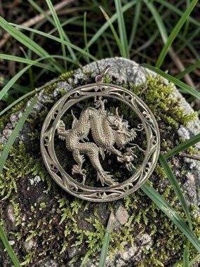 Sterling Silver Chinese Dragon Medallion Pendant